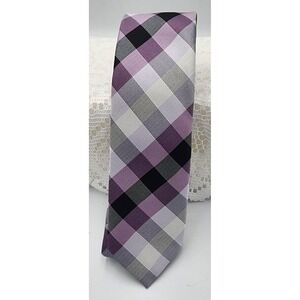 Bergamo New York Men's Necktie 3.5 inch Black Gray And Lavender‎ Plaid.